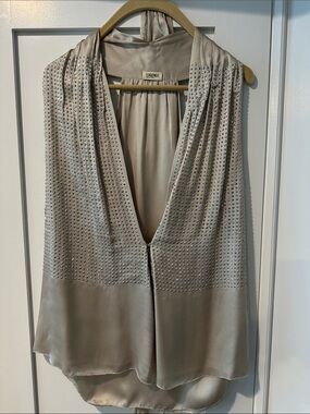L'AGENCE Taupe Studded Silk Halter Camisole